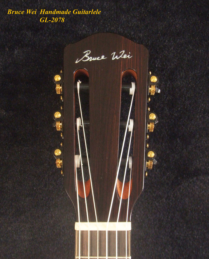 Handcrafted Guitarlele, Solid Zebra Wood, Slotted Head, MOP Inlay, Soft-bag, Bruce Wei GL-2078