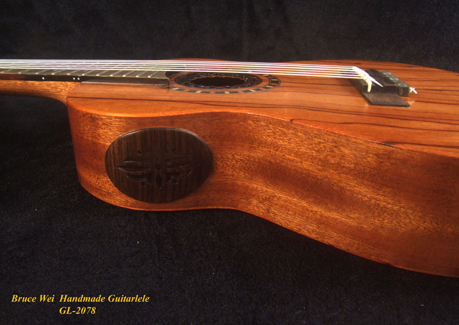 Handcrafted Guitarlele, Solid Zebra Wood, Slotted Head, MOP Inlay, Soft-bag, Bruce Wei GL-2078