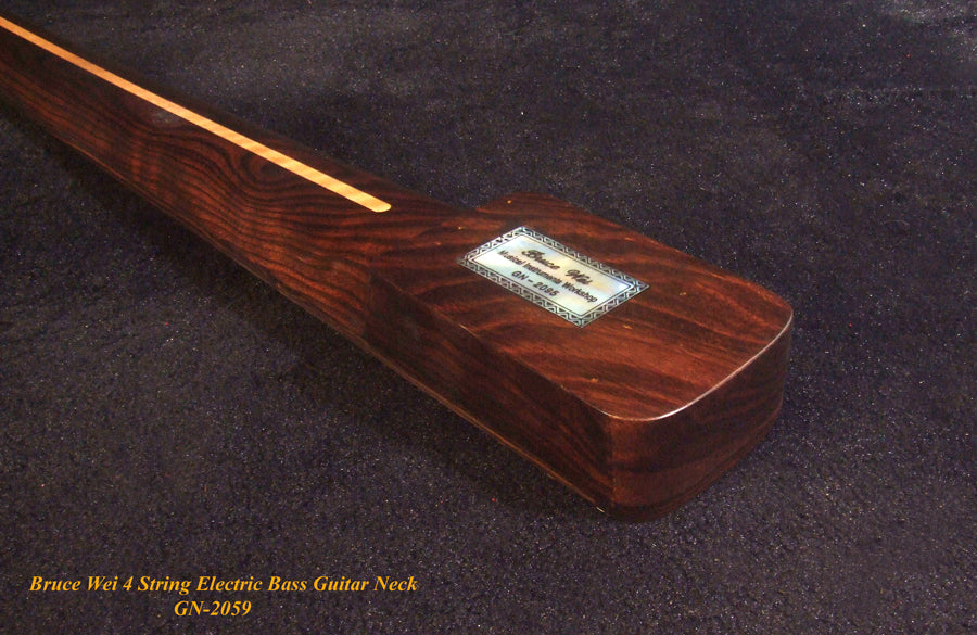 Handcrafted 4 String Electric Bass Neck, Solid Macassar Ebony Electric Guitar Bass Neck, Eagle Inlay, Bruce Wei GN-2095