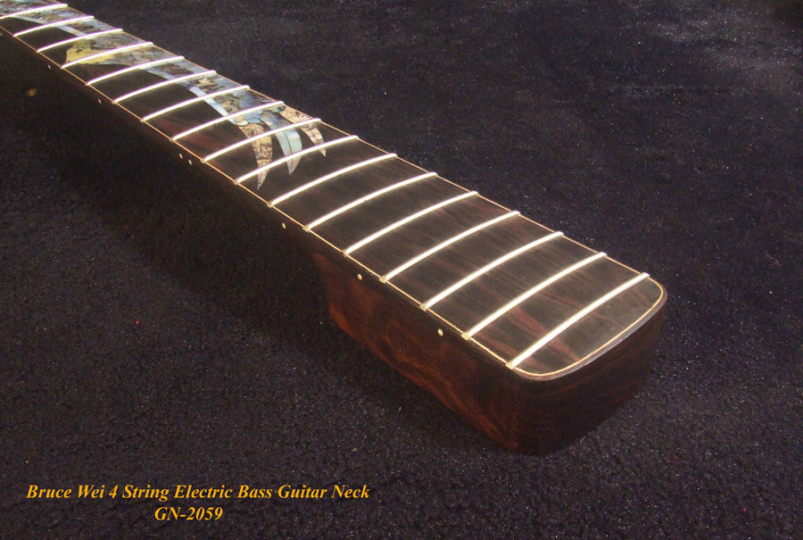 Handcrafted 4 String Electric Bass Neck, Solid Macassar Ebony Electric Guitar Bass Neck, Eagle Inlay, Bruce Wei GN-2095
