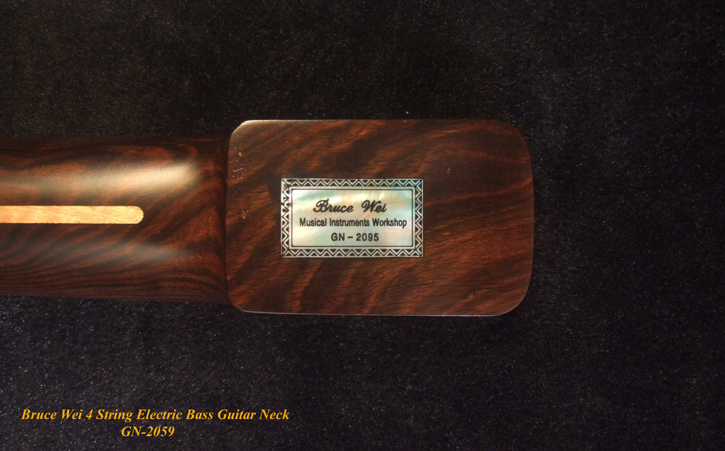 Handcrafted 4 String Electric Bass Neck, Solid Macassar Ebony Electric Guitar Bass Neck, Eagle Inlay, Bruce Wei GN-2095