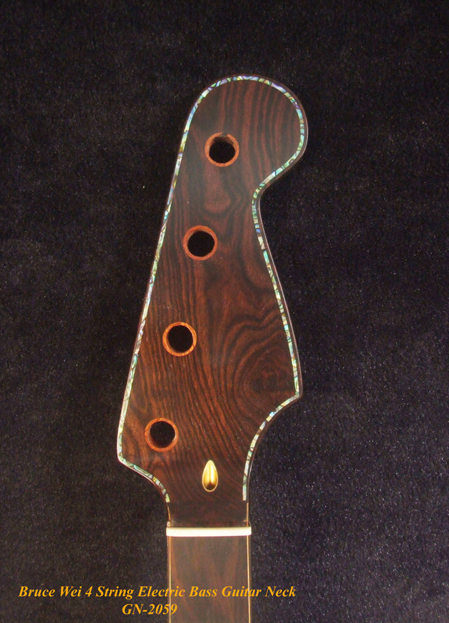 Handcrafted 4 String Electric Bass Neck, Solid Macassar Ebony Electric Guitar Bass Neck, Eagle Inlay, Bruce Wei GN-2095