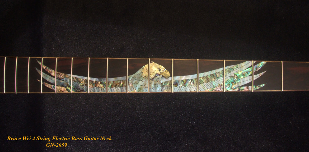 Handcrafted 4 String Electric Bass Neck, Solid Macassar Ebony Electric Guitar Bass Neck, Eagle Inlay, Bruce Wei GN-2095