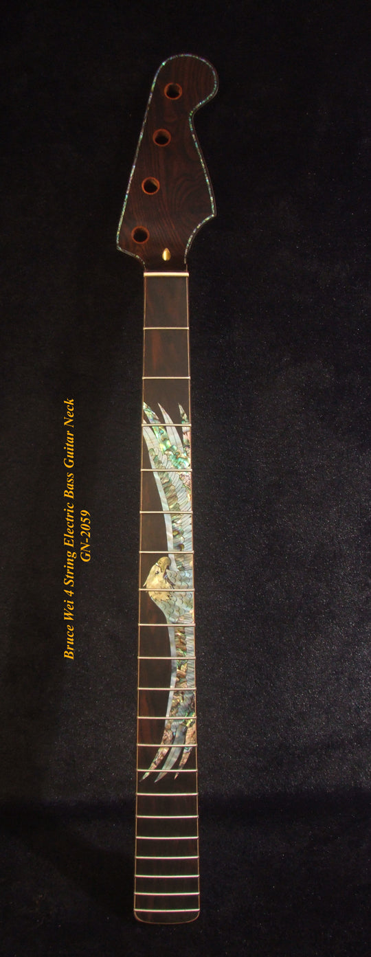 Handcrafted 4 String Electric Bass Neck, Solid Macassar Ebony Electric Guitar Bass Neck, Eagle Inlay, Bruce Wei GN-2095
