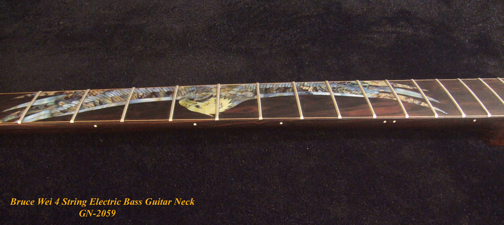 Handcrafted 4 String Electric Bass Neck, Solid Macassar Ebony Electric Guitar Bass Neck, Eagle Inlay, Bruce Wei GN-2095