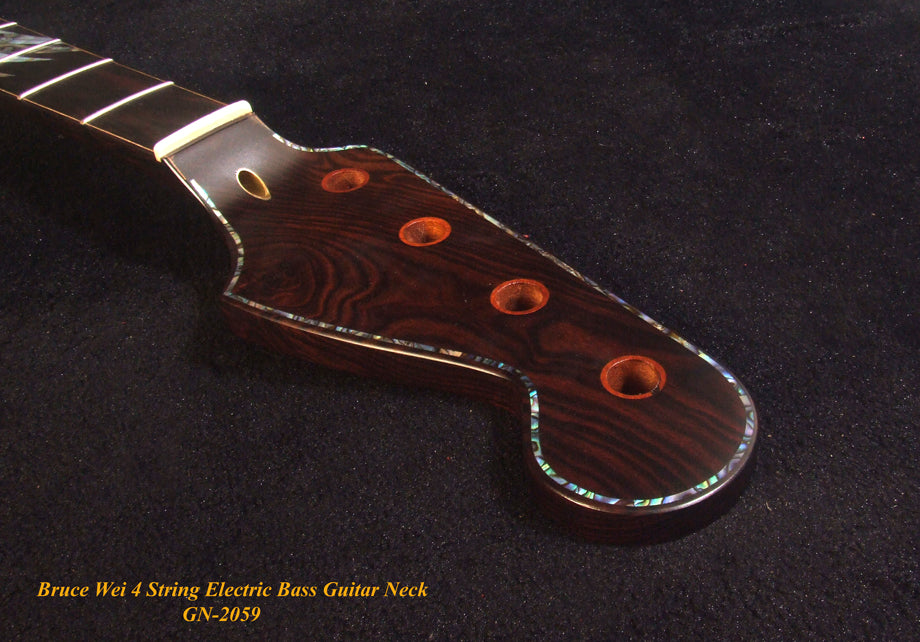 Handcrafted 4 String Electric Bass Neck, Solid Macassar Ebony Electric Guitar Bass Neck, Eagle Inlay, Bruce Wei GN-2095