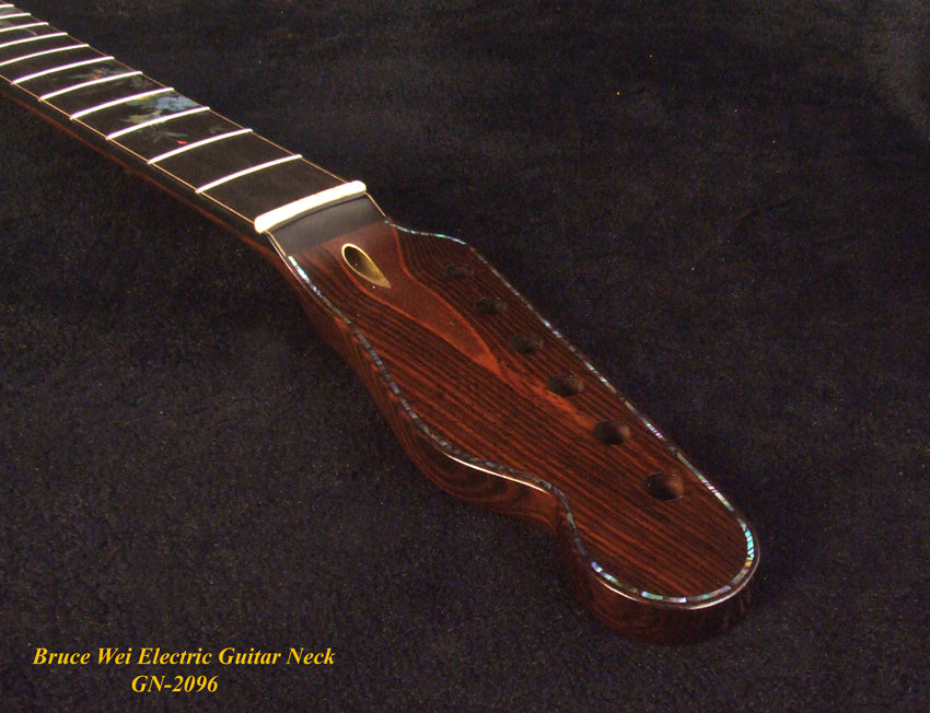 Handcrafted Electric Guitar Replacement TELE Neck, Solid Macassar Ebony, HummingBird Floral Abalone Inlay, Bruce Wei GN-2096