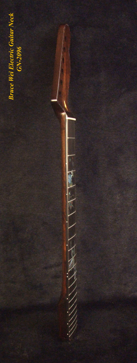 Handcrafted Electric Guitar Replacement TELE Neck, Solid Macassar Ebony, HummingBird Floral Abalone Inlay, Bruce Wei GN-2096