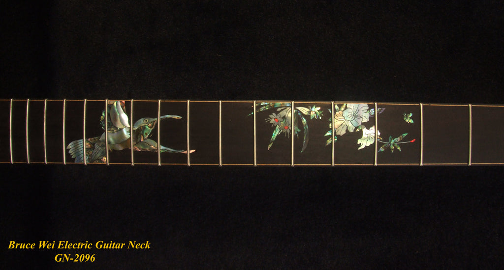 Handcrafted Electric Guitar Replacement TELE Neck, Solid Macassar Ebony, HummingBird Floral Abalone Inlay, Bruce Wei GN-2096