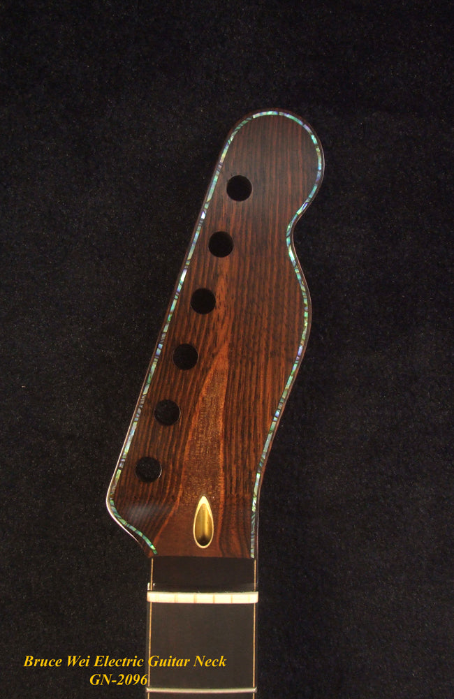 Handcrafted Electric Guitar Replacement TELE Neck, Solid Macassar Ebony, HummingBird Floral Abalone Inlay, Bruce Wei GN-2096