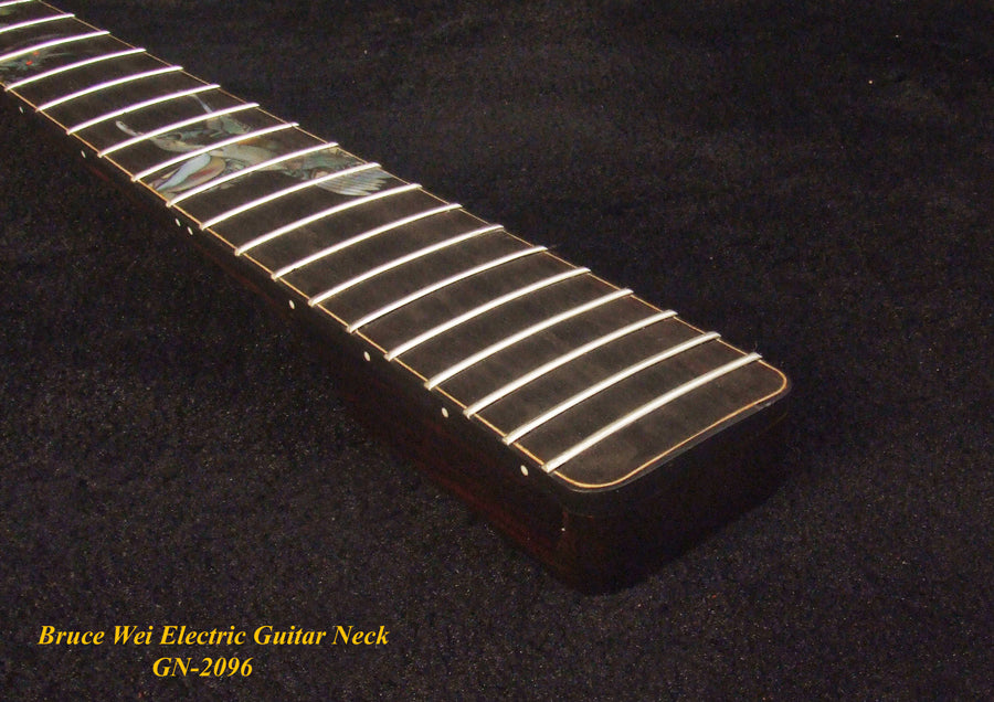 Handcrafted Electric Guitar Replacement TELE Neck, Solid Macassar Ebony, HummingBird Floral Abalone Inlay, Bruce Wei GN-2096