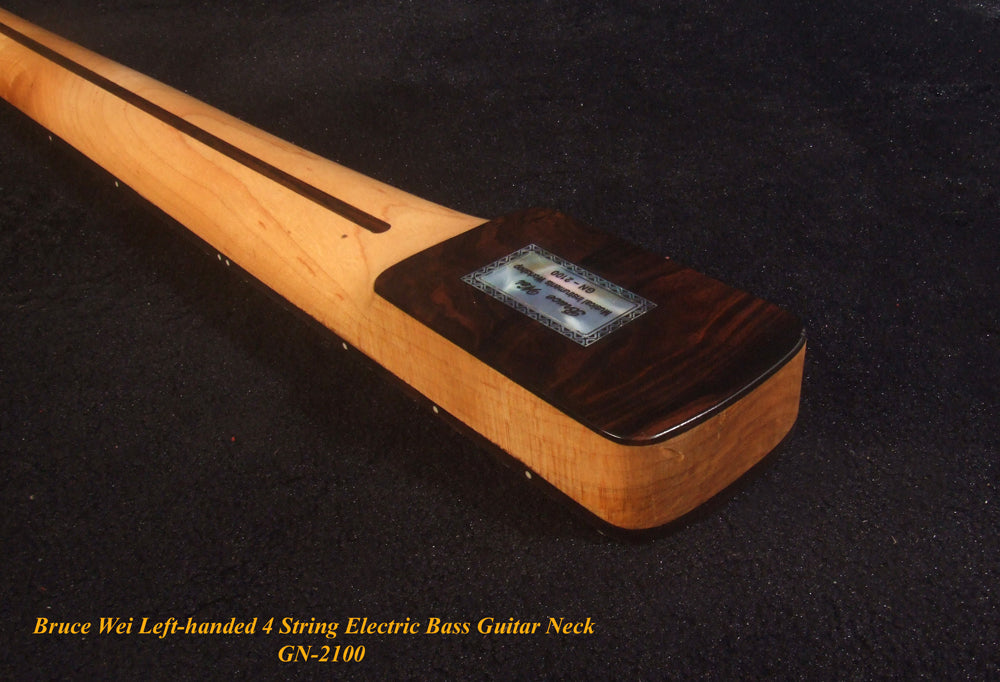 Left-handed 4 String Electric Bass Neck, Solid Hard Maple Electric Guitar Bass Neck, Block Inlay, Bruce Wei GN-2100