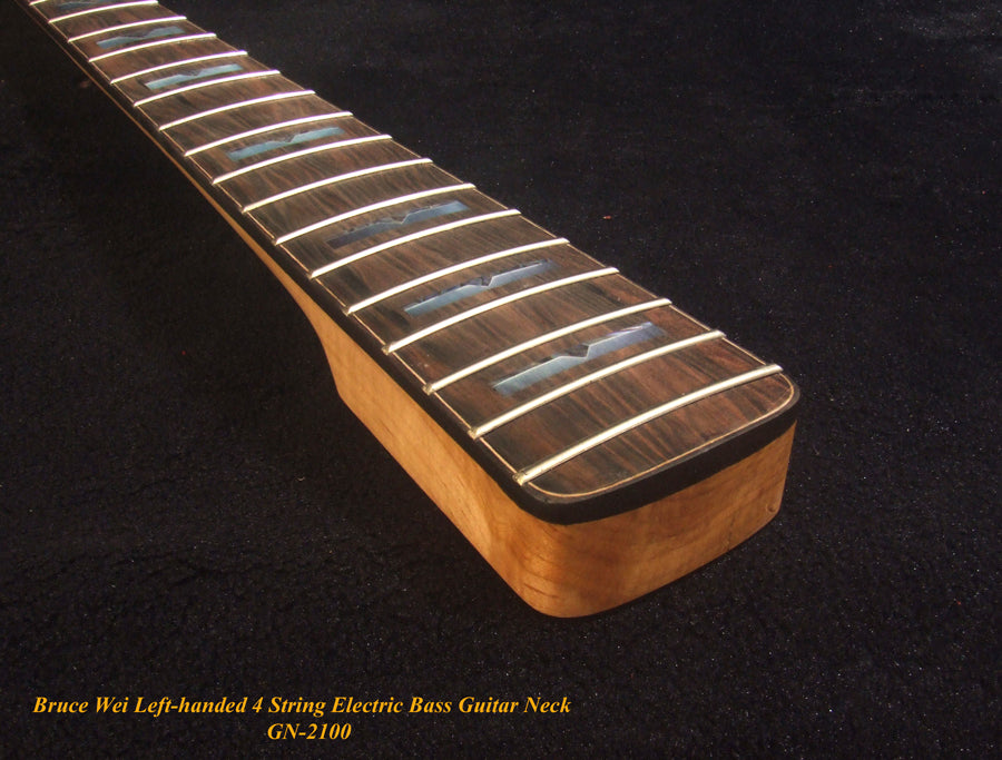 Left-handed 4 String Electric Bass Neck, Solid Hard Maple Electric Guitar Bass Neck, Block Inlay, Bruce Wei GN-2100