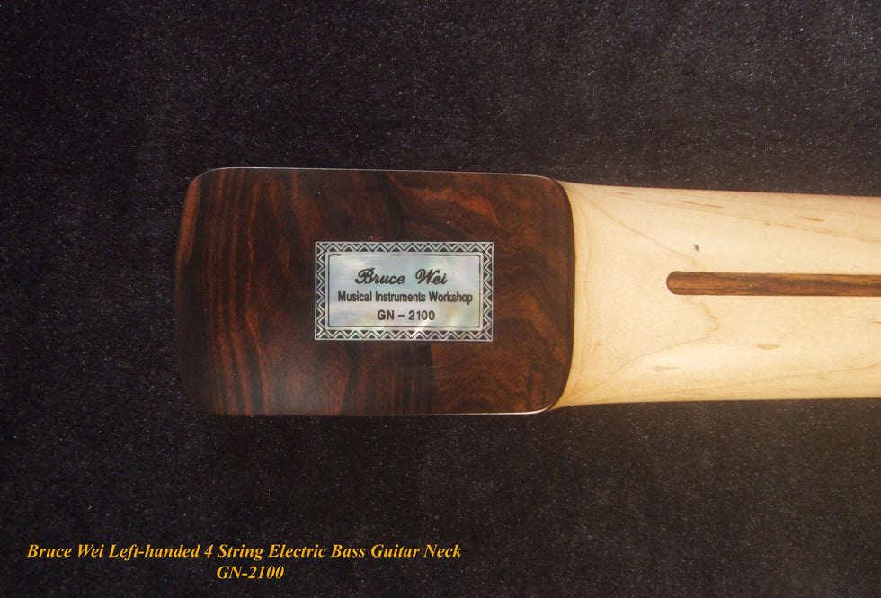 Left-handed 4 String Electric Bass Neck, Solid Hard Maple Electric Guitar Bass Neck, Block Inlay, Bruce Wei GN-2100