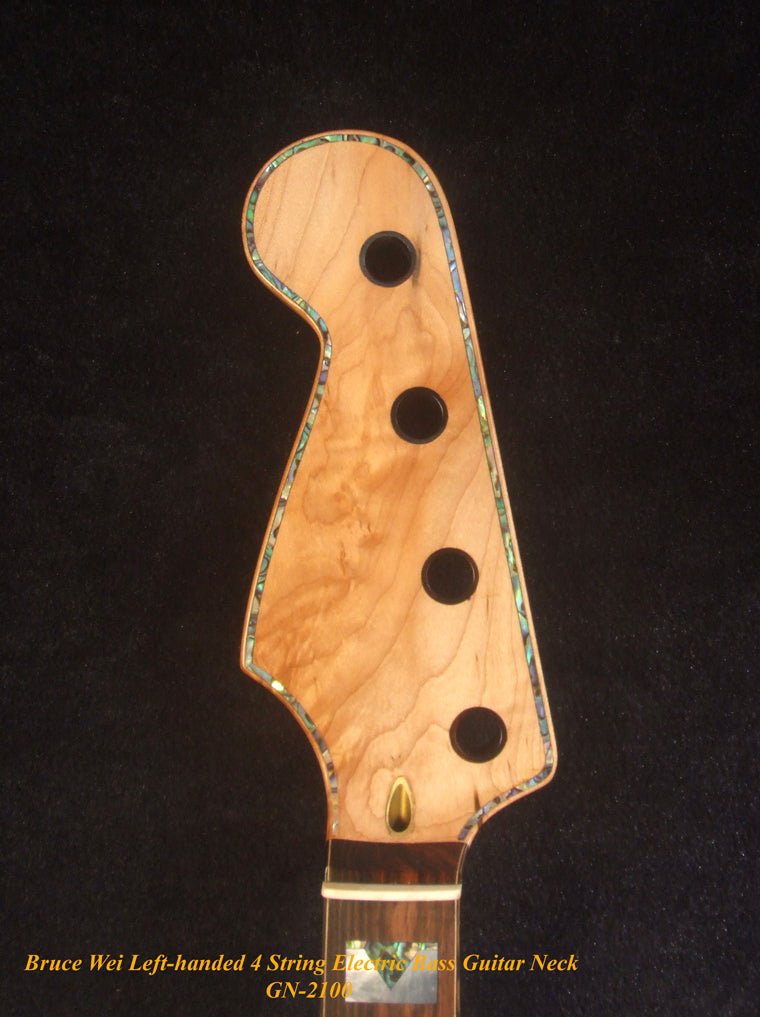 Left-handed 4 String Electric Bass Neck, Solid Hard Maple Electric Guitar Bass Neck, Block Inlay, Bruce Wei GN-2100