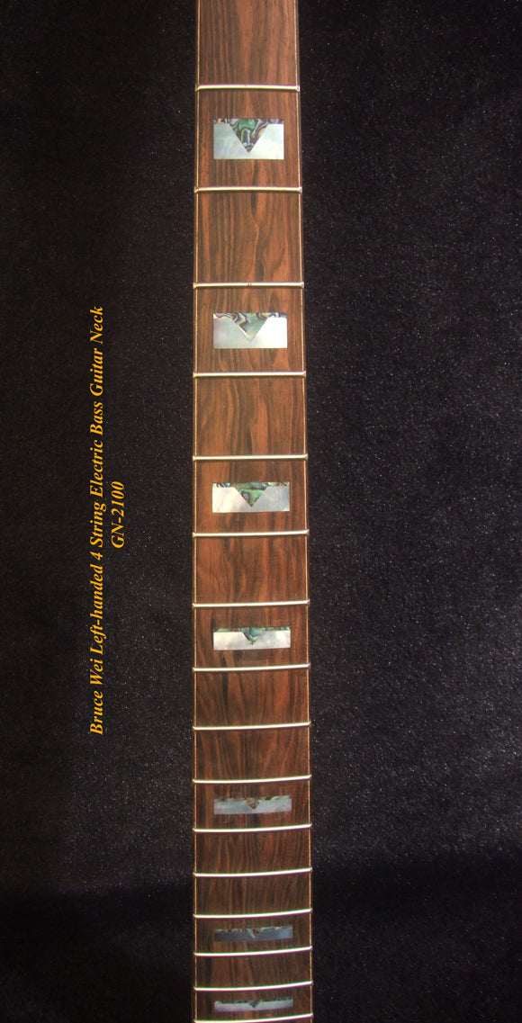 Left-handed 4 String Electric Bass Neck, Solid Hard Maple Electric Guitar Bass Neck, Block Inlay, Bruce Wei GN-2100