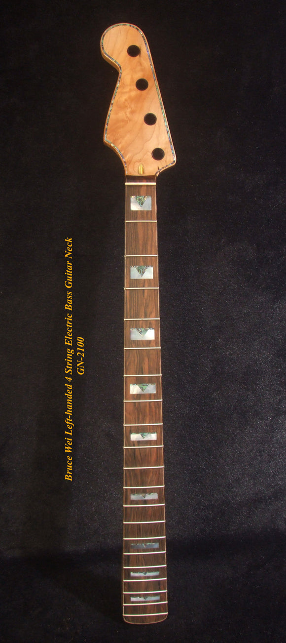 Left-handed 4 String Electric Bass Neck, Solid Hard Maple Electric Guitar Bass Neck, Block Inlay, Bruce Wei GN-2100