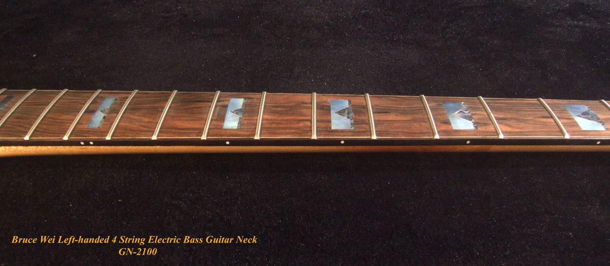 Left-handed 4 String Electric Bass Neck, Solid Hard Maple Electric Guitar Bass Neck, Block Inlay, Bruce Wei GN-2100