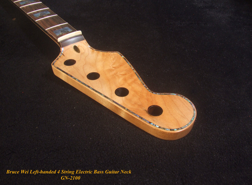 Left-handed 4 String Electric Bass Neck, Solid Hard Maple Electric Guitar Bass Neck, Block Inlay, Bruce Wei GN-2100