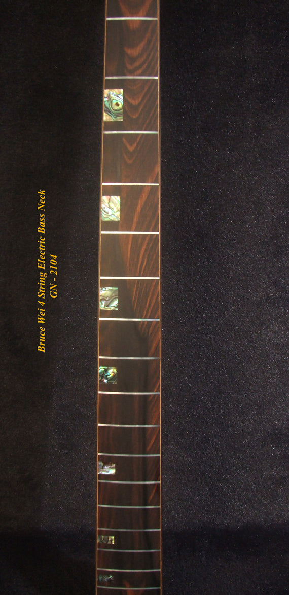 Handcrafted 4 String Electric Bass Neck, Fretless, Solid Macassar Ebony, Abalone Block Inlay, Bruce Wei GN-2104