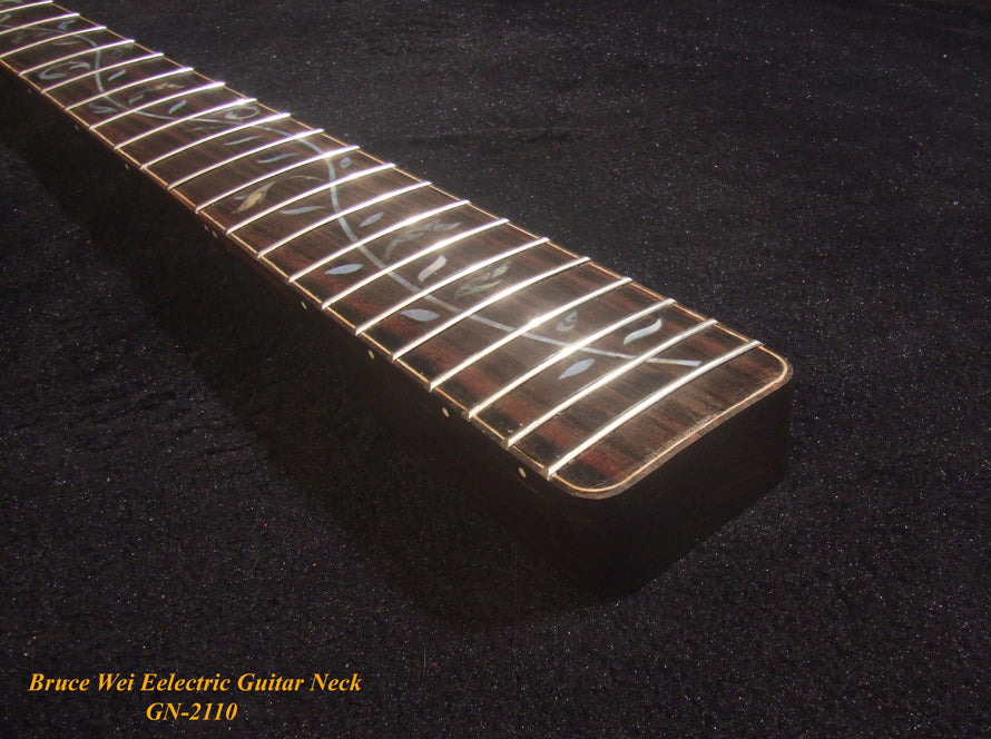 Handcrafted Electric Guitar Replacement TELE Neck, Solid Macassar Ebony, Vine Inlay, Bruce Wei GN-2110