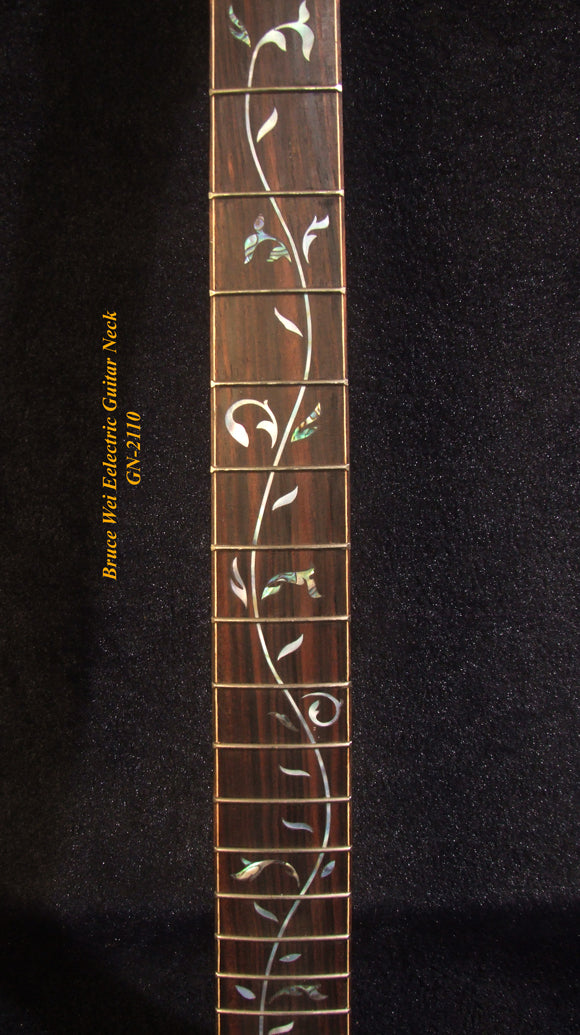 Handcrafted Electric Guitar Replacement TELE Neck, Solid Macassar Ebony, Vine Inlay, Bruce Wei GN-2110