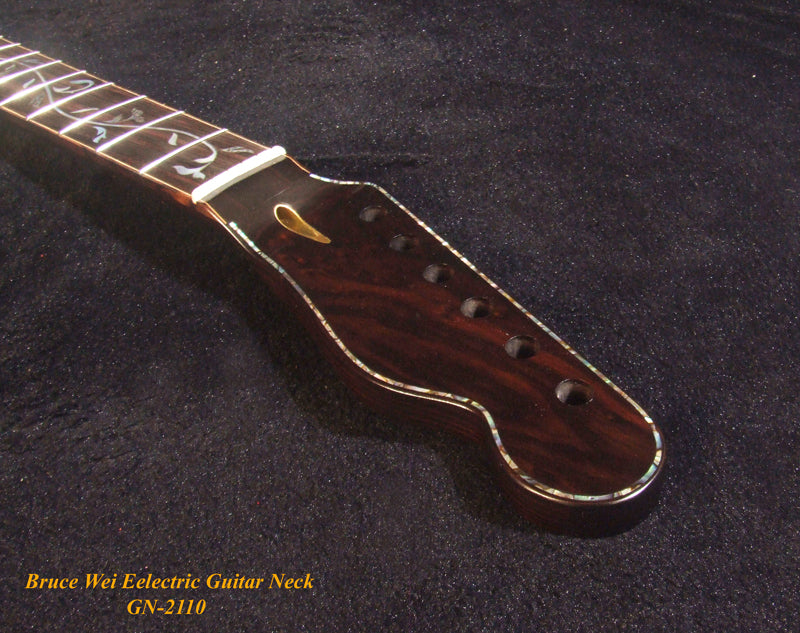 Handcrafted Electric Guitar Replacement TELE Neck, Solid Macassar Ebony, Vine Inlay, Bruce Wei GN-2110