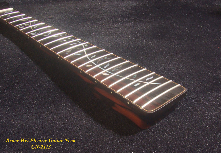 Gift for Fender Guitar player - Handcrafted Electric Guitar Replacement Strat Neck, Solid Macassar Ebony, Vine Inlay, Bruce Wei GN-2113