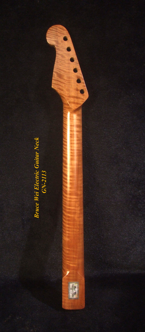 Electric Guitar Replacement Strat Neck, Handcrafted Solid Curly Maple, CowBoy inlay, Bruce Wei GN-2113