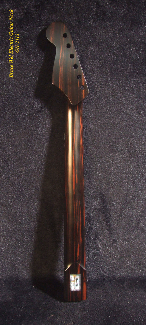 Gift for Fender Guitar player - Handcrafted Electric Guitar Replacement Strat Neck, Solid Macassar Ebony, Vine Inlay, Bruce Wei GN-2113