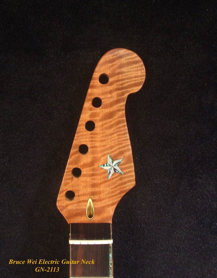 Electric Guitar Replacement Strat Neck, Handcrafted Solid Curly Maple, CowBoy inlay, Bruce Wei GN-2113