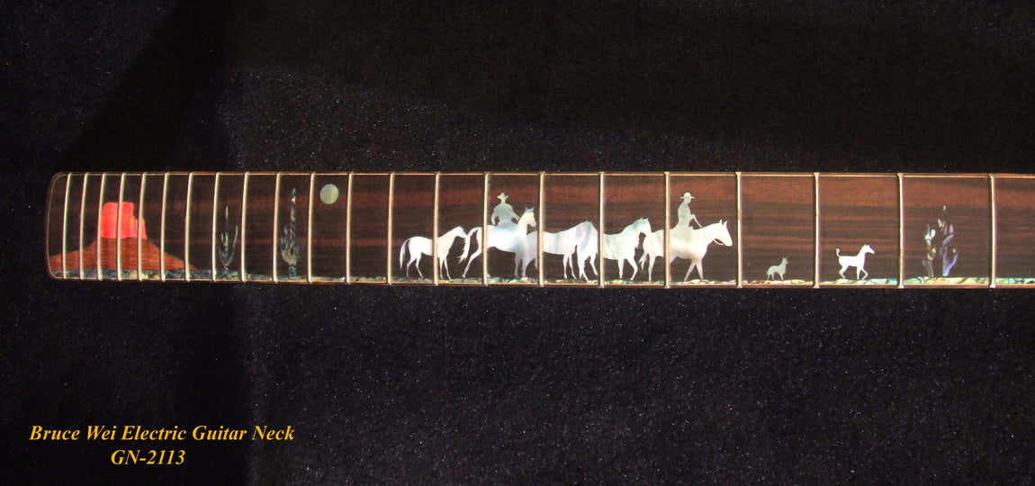 Electric Guitar Replacement Strat Neck, Handcrafted Solid Curly Maple, CowBoy inlay, Bruce Wei GN-2113