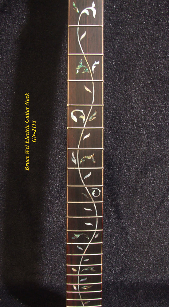 Gift for Fender Guitar player - Handcrafted Electric Guitar Replacement Strat Neck, Solid Macassar Ebony, Vine Inlay, Bruce Wei GN-2113