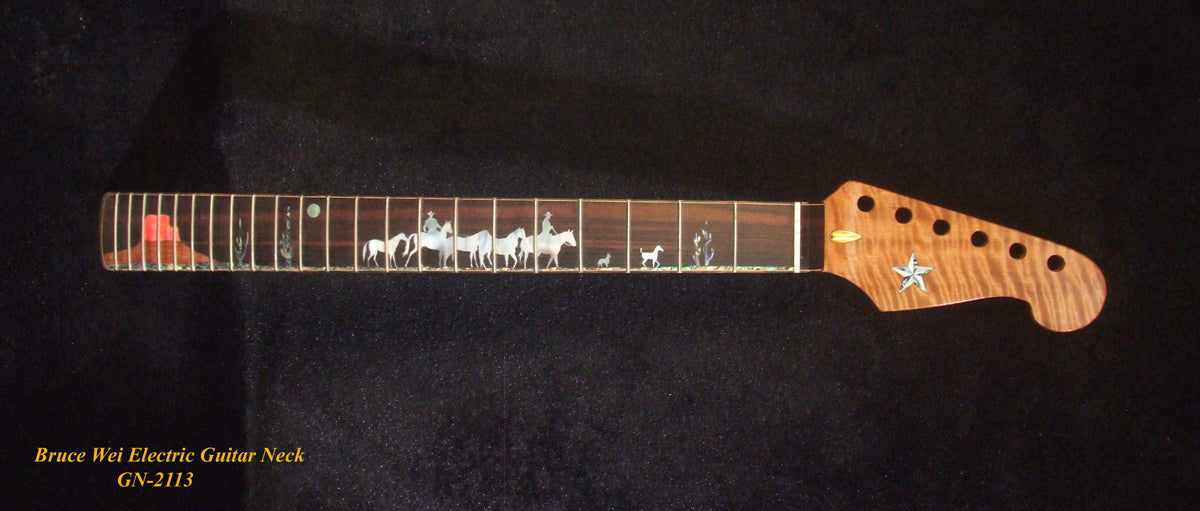 Electric Guitar Replacement Strat Neck, Handcrafted Solid Curly Maple, CowBoy inlay, Bruce Wei GN-2113