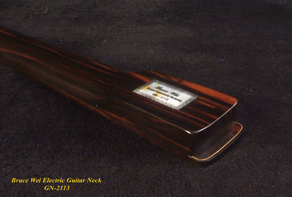 Gift for Fender Guitar player - Handcrafted Electric Guitar Replacement Strat Neck, Solid Macassar Ebony, Vine Inlay, Bruce Wei GN-2113