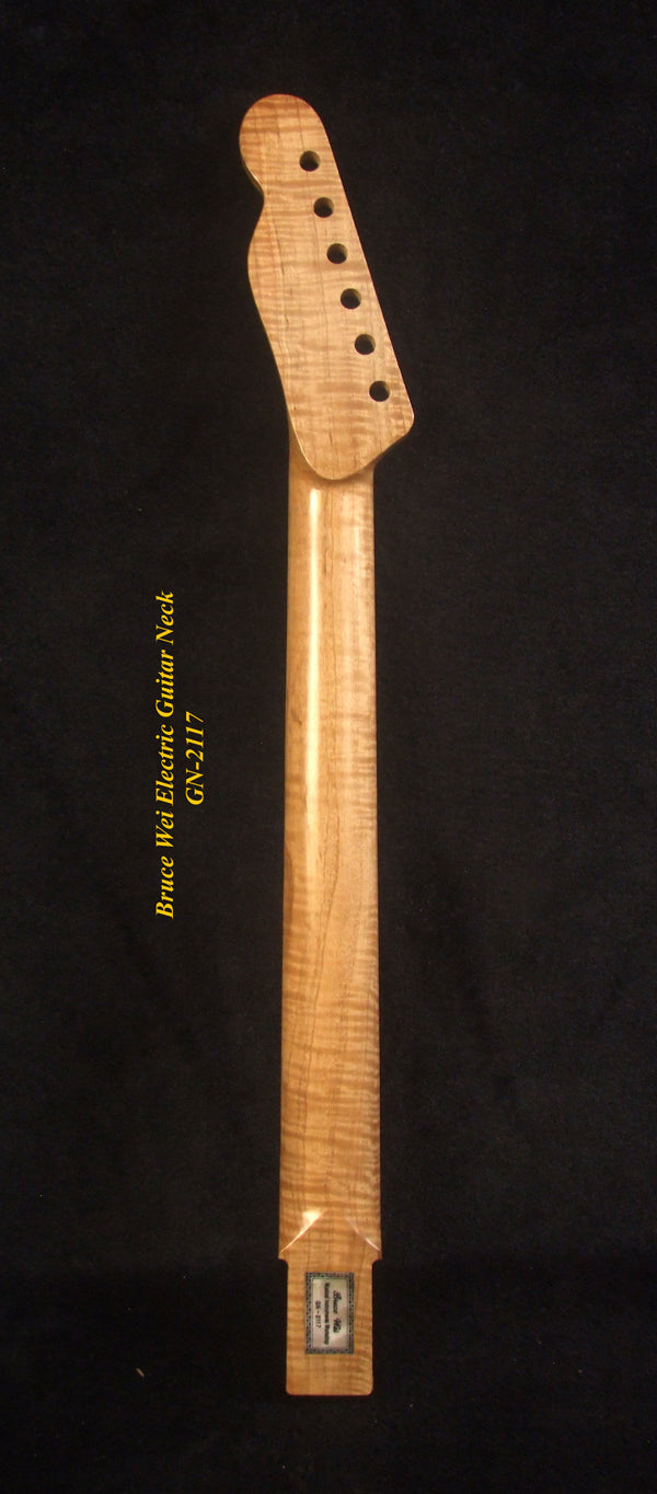Handcrafted Electric Guitar Replacement TELE Neck, Solid Curly Maple, CowBoy Inlay, Bruce Wei GN-2117