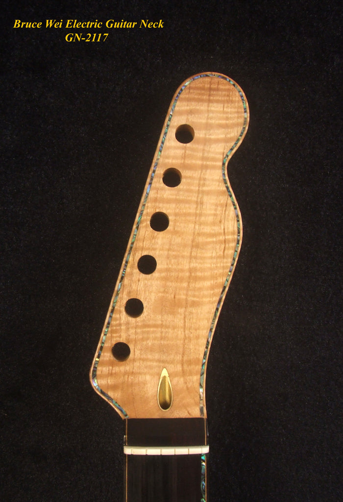 Handcrafted Electric Guitar Replacement TELE Neck, Solid Curly Maple, CowBoy Inlay, Bruce Wei GN-2117