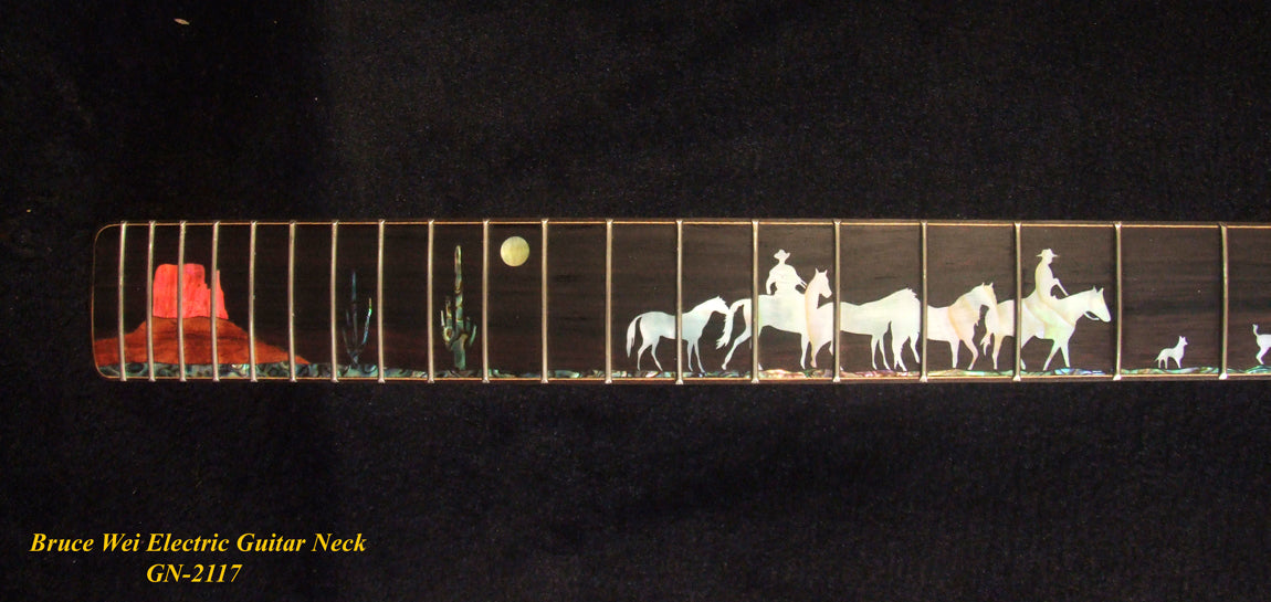 Handcrafted Electric Guitar Replacement TELE Neck, Solid Curly Maple, CowBoy Inlay, Bruce Wei GN-2117