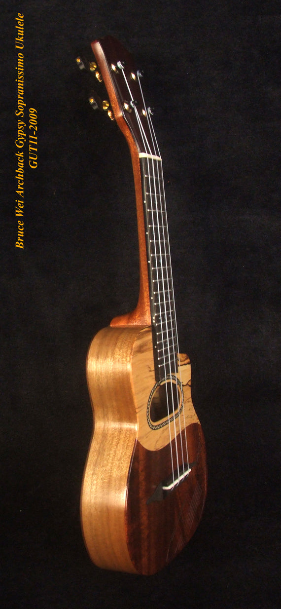 Handmade Gypsy Sopranissimo/ Pocket Ukulele, Hawaiian Koa, Walnut, Top engraving, Soft-bag, Bruce Wei GUT11-2009