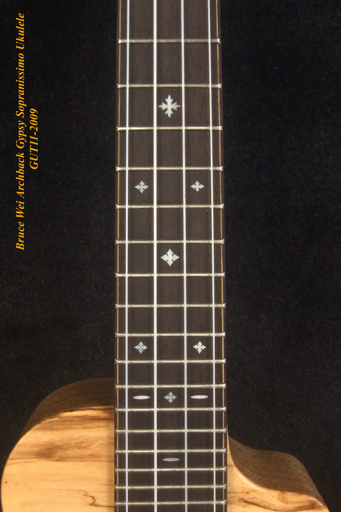 Handmade Gypsy Sopranissimo/ Pocket Ukulele, Hawaiian Koa, Walnut, Top engraving, Soft-bag, Bruce Wei GUT11-2009