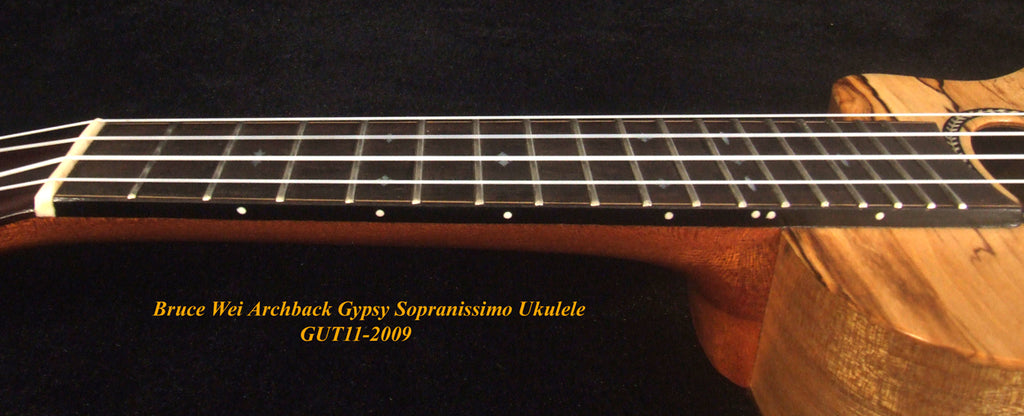 Handmade Gypsy Sopranissimo/ Pocket Ukulele, Hawaiian Koa, Walnut, Top engraving, Soft-bag, Bruce Wei GUT11-2009