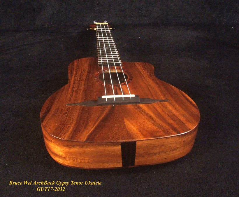 Handcrafted Gypsy Tenor Ukulele Solid Acacia Archback, Cat & Butterfly Inlay, Soft-bag, Bruce Wei GUT17-2032