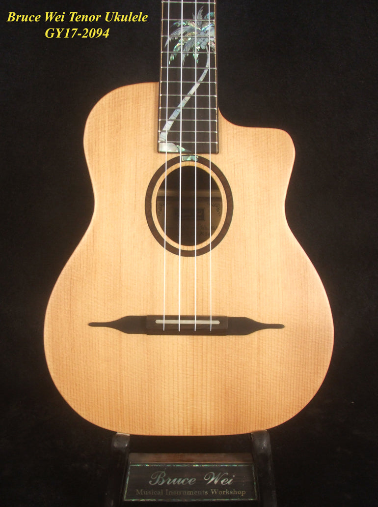 Handmade Tenor Ukulele, Solid Indian Rosewood Gypsy, MOP Inlay, Soft-bag, Bruce Wei GY17-2094