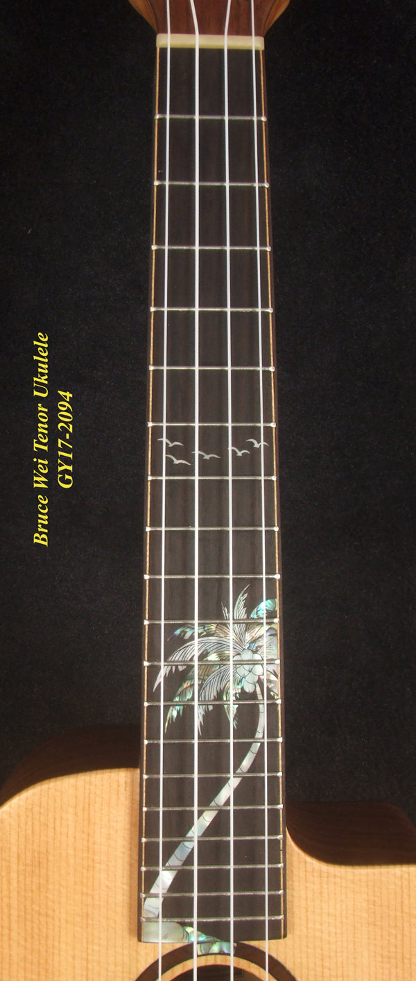 Handmade Tenor Ukulele, Solid Indian Rosewood Gypsy, MOP Inlay, Soft-bag, Bruce Wei GY17-2094