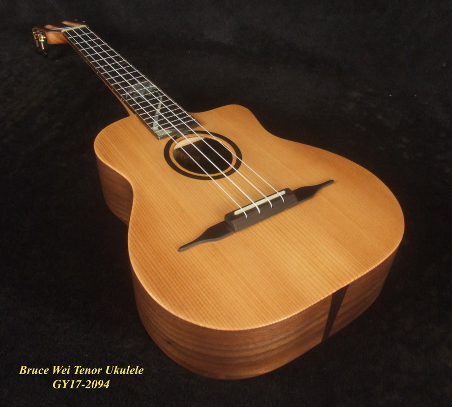 Handmade Tenor Ukulele, Solid Indian Rosewood Gypsy, MOP Inlay, Soft-bag, Bruce Wei GY17-2094
