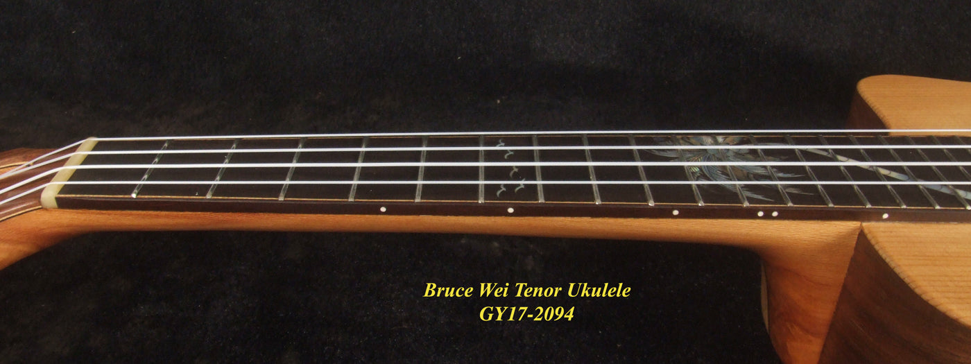 Handmade Tenor Ukulele, Solid Indian Rosewood Gypsy, MOP Inlay, Soft-bag, Bruce Wei GY17-2094