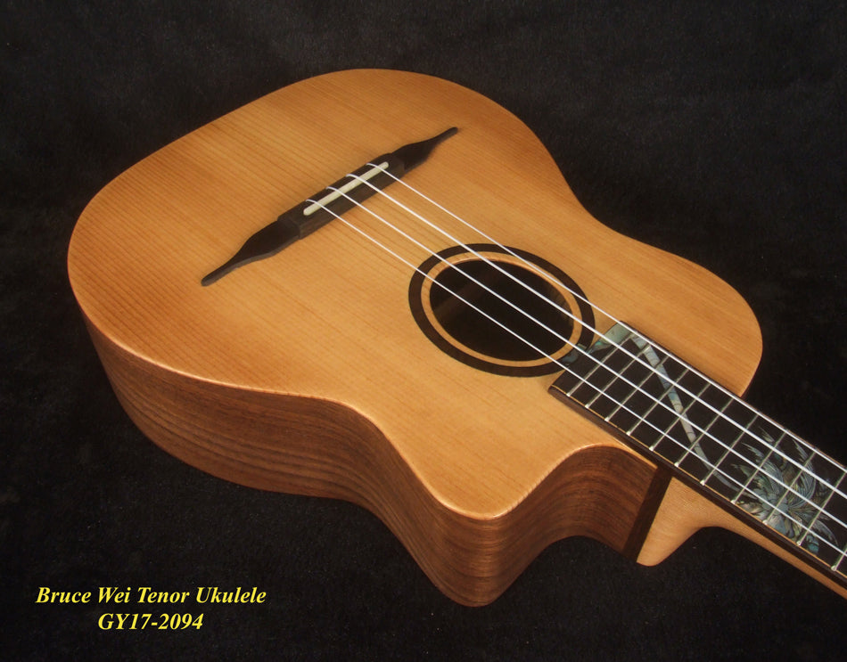 Handmade Tenor Ukulele, Solid Indian Rosewood Gypsy, MOP Inlay, Soft-bag, Bruce Wei GY17-2094
