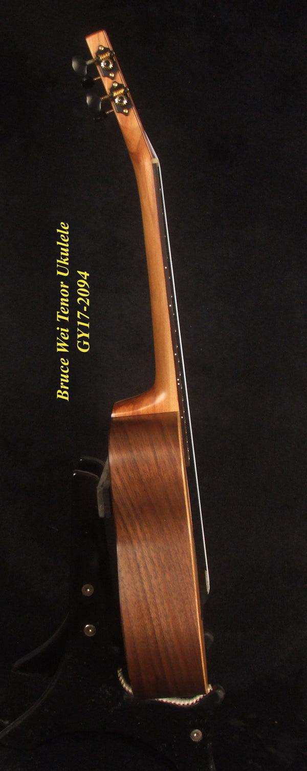 Handmade Tenor Ukulele, Solid Indian Rosewood Gypsy, MOP Inlay, Soft-bag, Bruce Wei GY17-2094