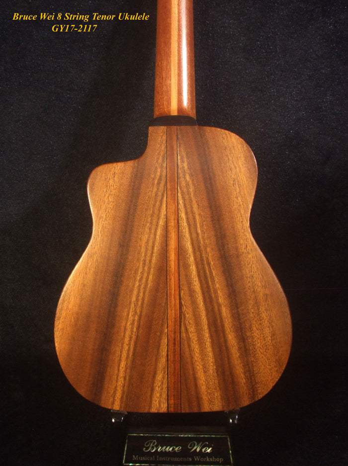 Handmade 8 String Gypsy Tenor Ukulele, Solid Acacia, Turtle inlay, Soft-bag, Bruce Wei GY17-2117