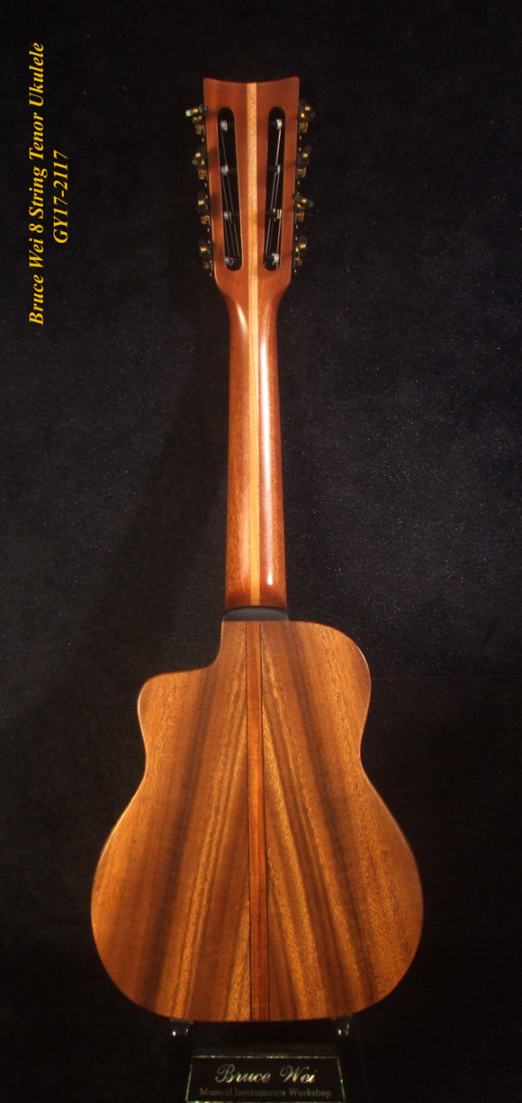 Handmade 8 String Gypsy Tenor Ukulele, Solid Acacia, Turtle inlay, Soft-bag, Bruce Wei GY17-2117